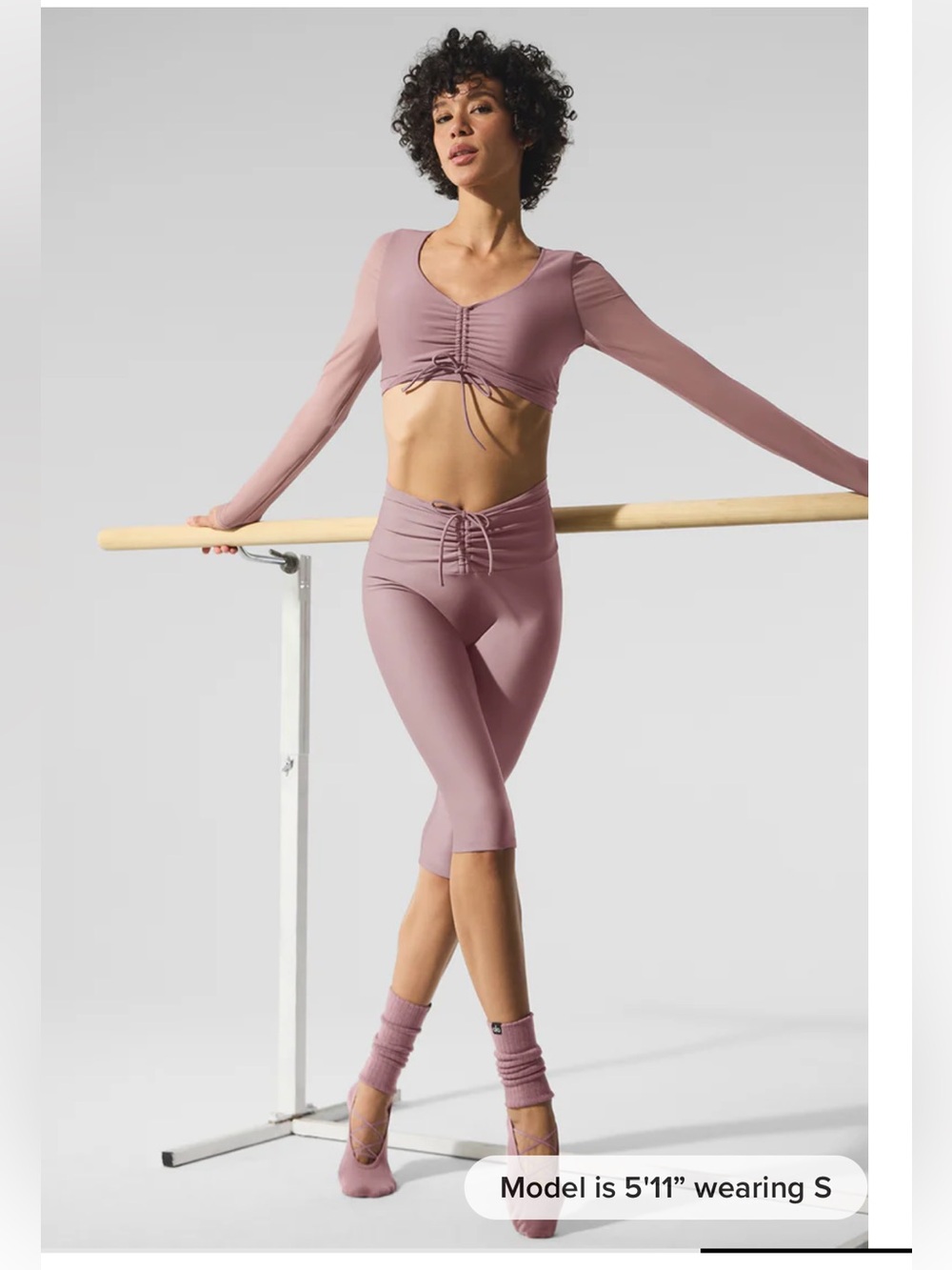 NWT Alo Yoga  Airlift Mesh Divine Long Sleeve Bra top xxs smoky quartz